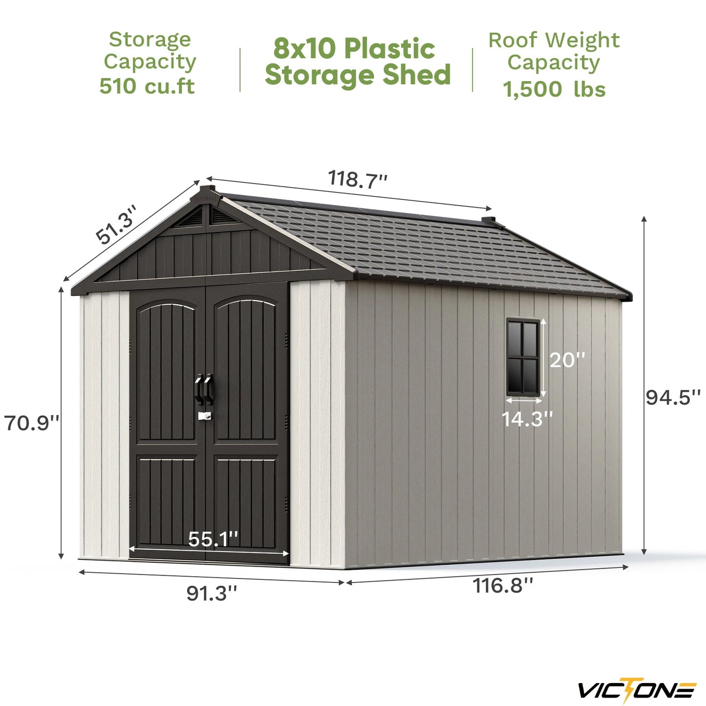 Victone 8x10 Plastic Outdoor Storage Shed With Floor Window Lockable Door Beige