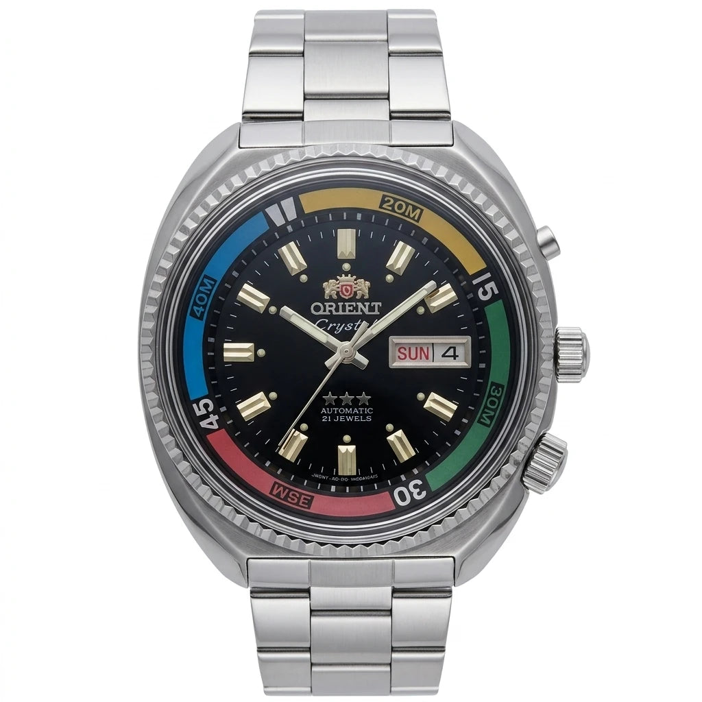 ORIENT Retro World Timer Automatic Watch 21 Jewels Day Date Luminous Stainless Steel Men Mechanical Wristwatch