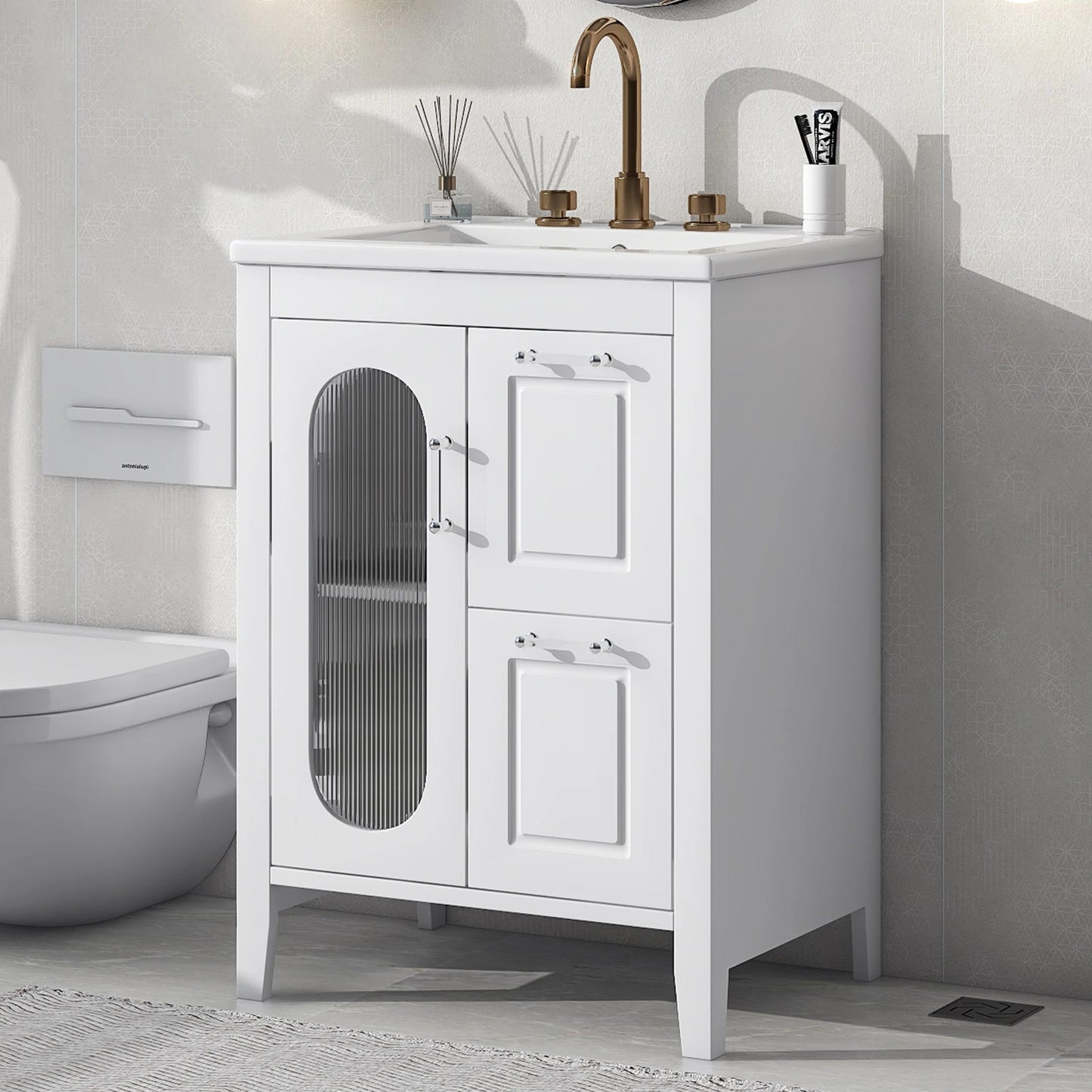 Sh Kl 24 Inch Bathroom Vanity with Sink Solid Wood and MDF Bathroom Furniture Cabinet