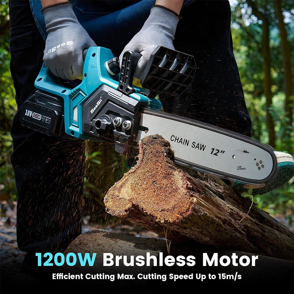 Seesii 12 Inch Brushless Electric Chainsaw Cordless Chain Saw For Makita Battery Garden Pruning Power Tool