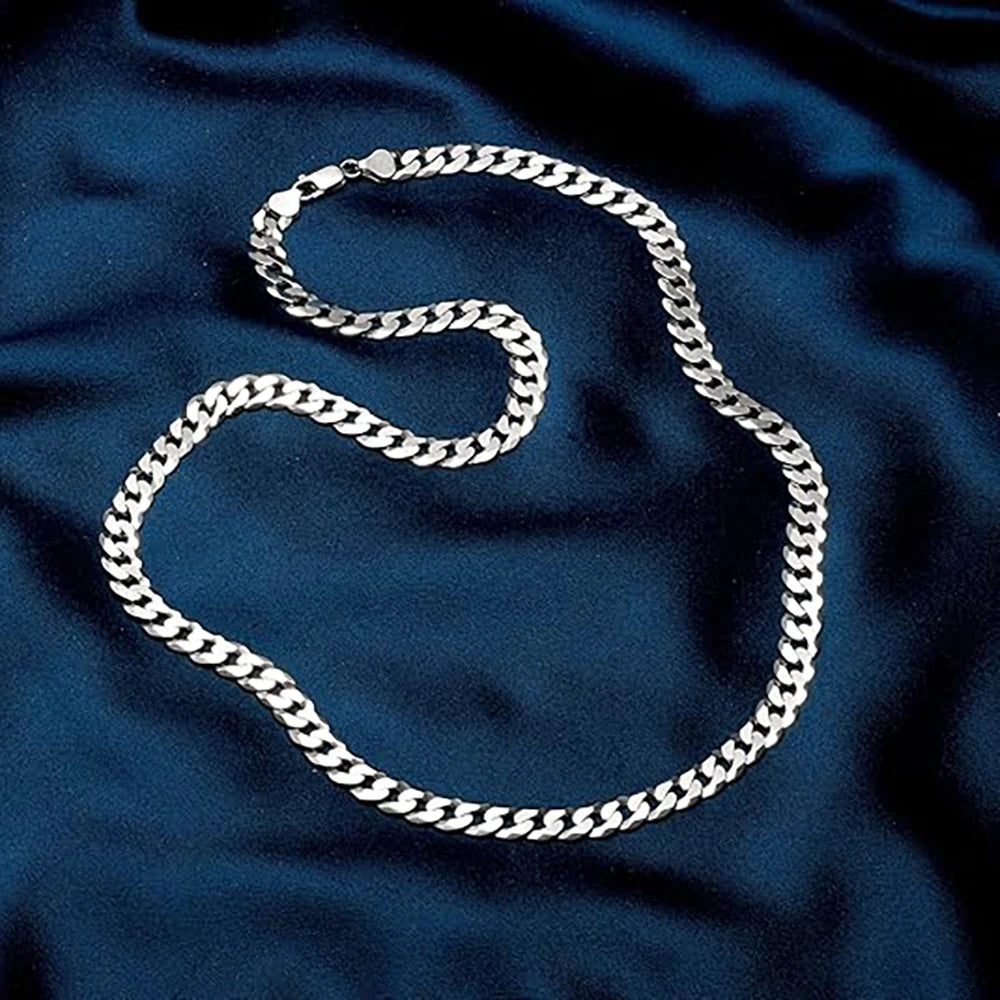 Men's Cuban Link Chain 925 Sterling Silver Necklace Curb Cuban Link Chain Chokers for Women Hip Hop Jewelry