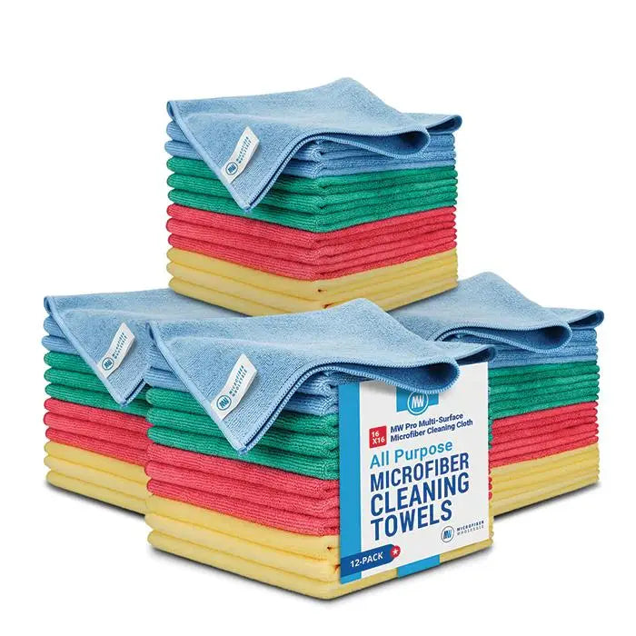 48 Pack 16 Inch by 16 Inch Microfiber Cleaning Towels Highly Absorbent Lint Free Multi Purpose Safe