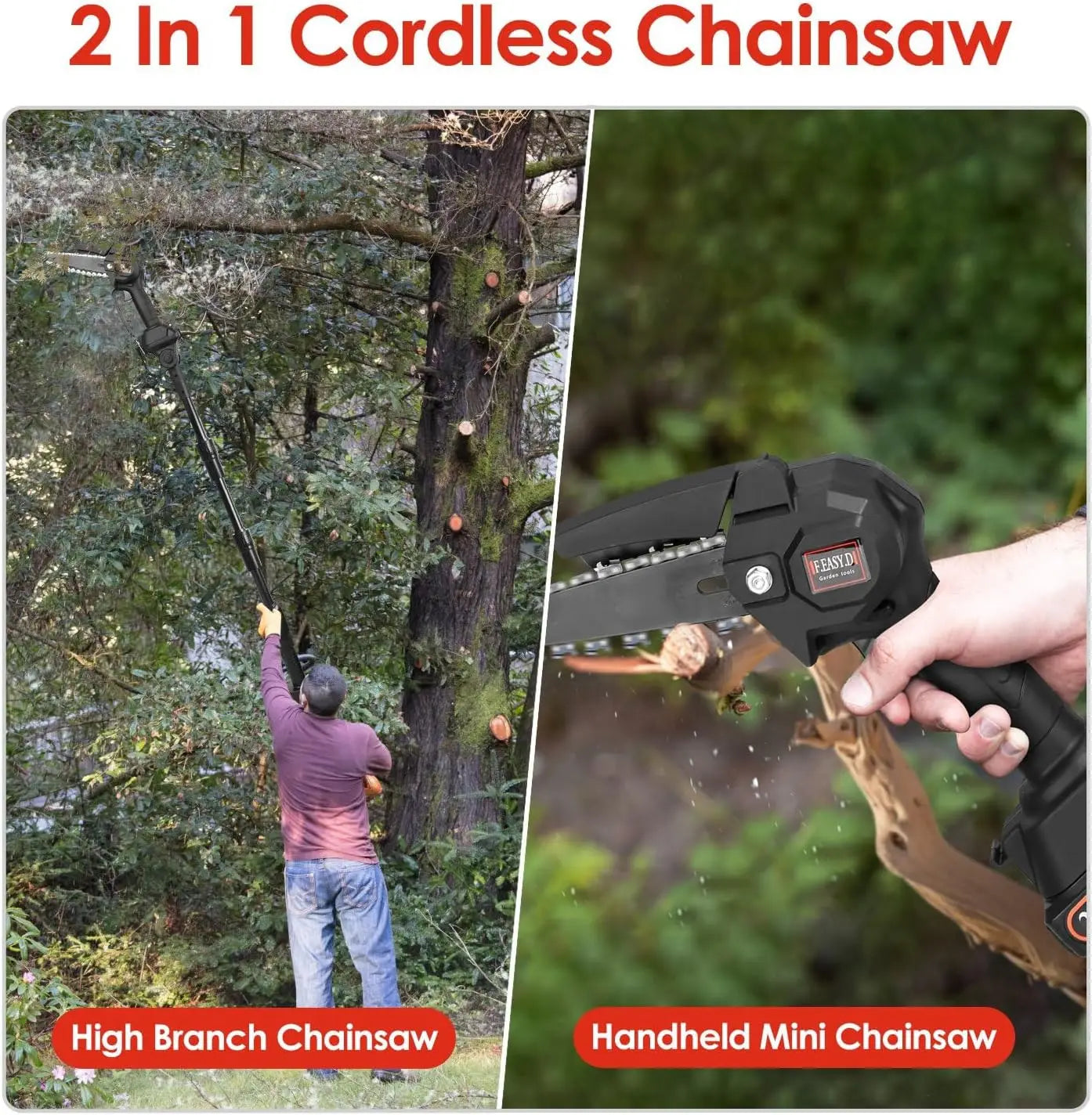High Branch Handheld Mini Electric Saw Rechargeable Lithium Battery Single Hand Saw Pruning Felling 2 in 1 Cordless Pole Saw