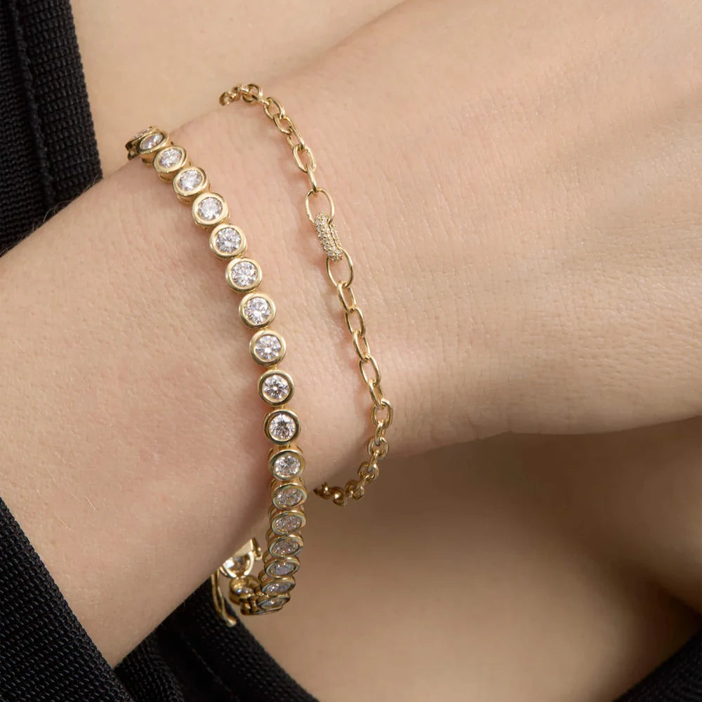 925 Sterling Silver 14k Gold Plated Tennis Chain Bracelets Elegant Lab Diamond Moissanite Bezel Jewelry Anniversary US Warehouse