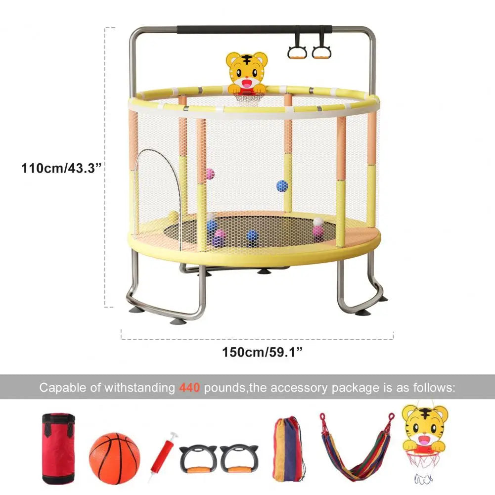 5FT Kids Indoor Outdoor Trampoline with Basketball Hoop Swing Sandbag Ocean Balls Enclosure Net