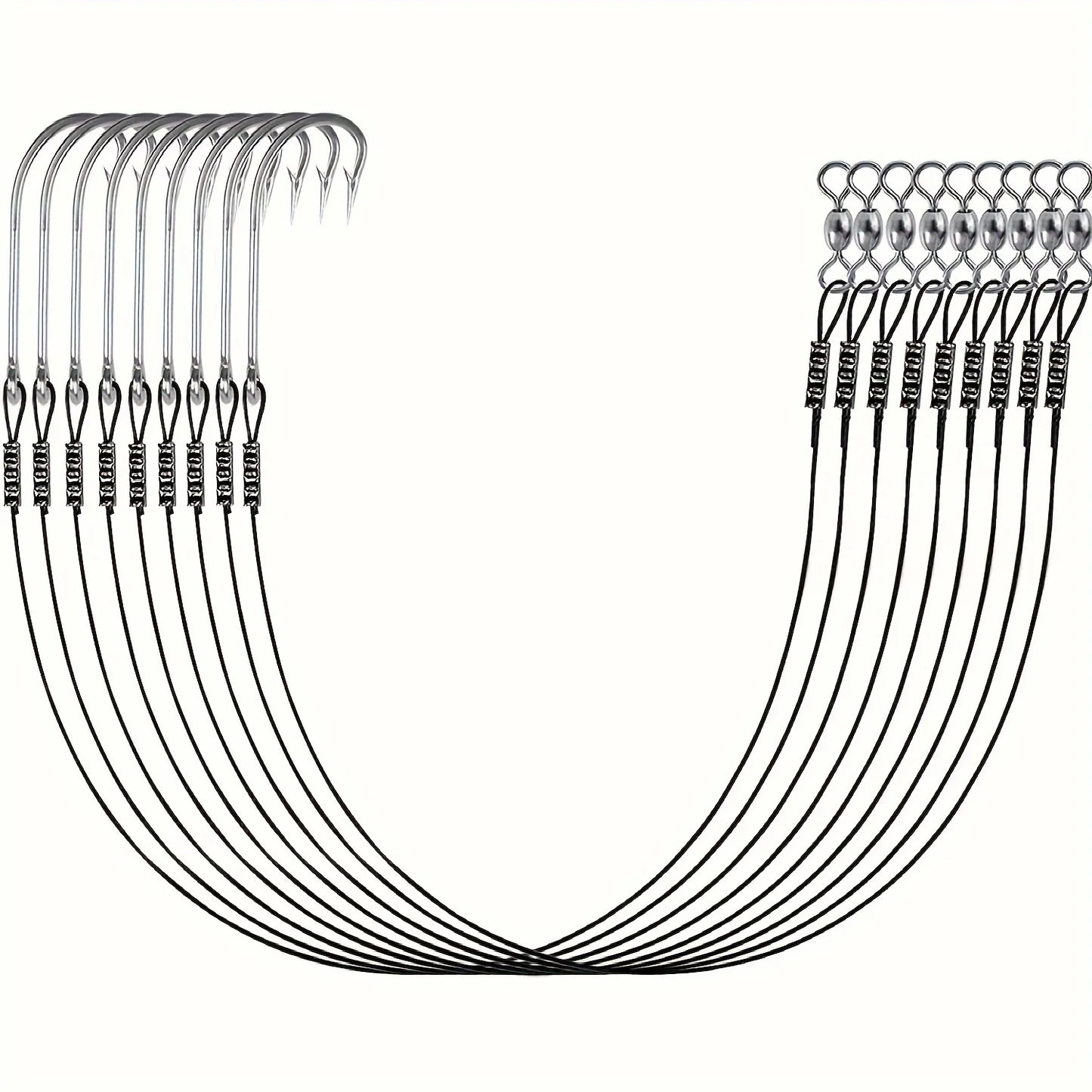 12pcsFishing Hook Rigs,Steel Leaders Long Shank Hook for Surf Fishing,Black Leader Wire O'shaughnessy Forged Hook for Freshwater