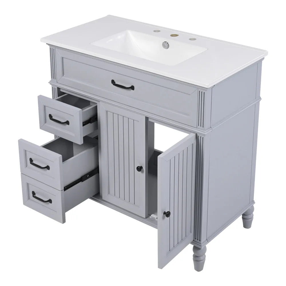 36 Inch Bathroom Vanity with Sink and Drawers Solid Frame MDF Board White