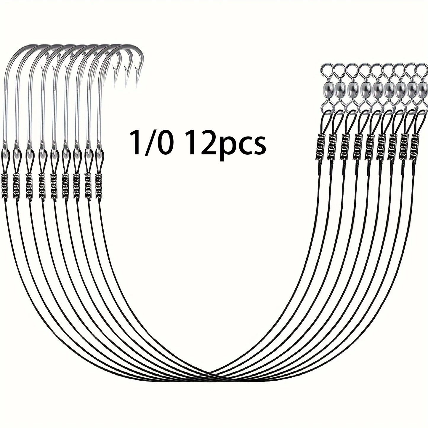 12pcsFishing Hook Rigs,Steel Leaders Long Shank Hook for Surf Fishing,Black Leader Wire O'shaughnessy Forged Hook for Freshwater
