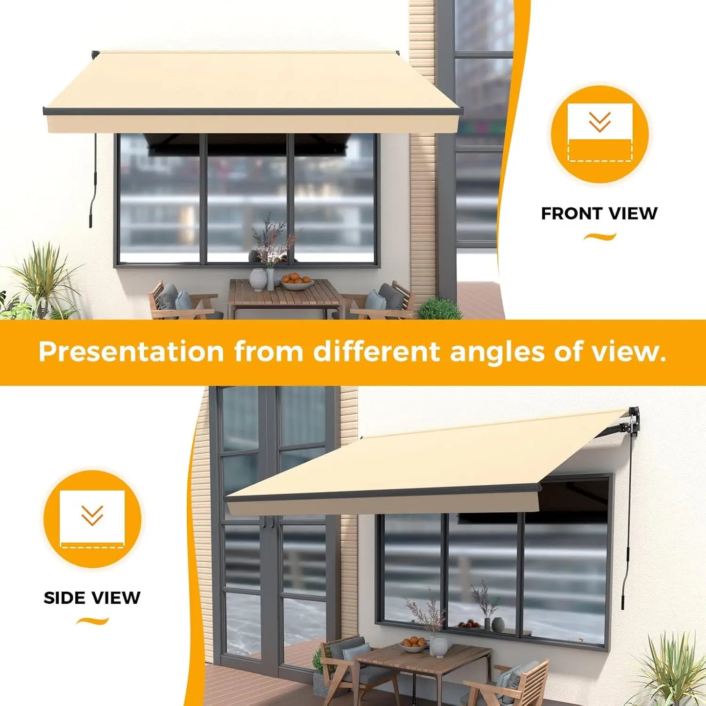 10 Foot Wide by 8 Foot High Retractable Awning for Patio Manual Awnings Sunshade Shelter Crank Handle UV and Waterproof Polyester Cover