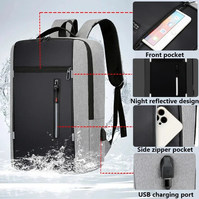 Unisex Waterproof Oxford Laptop Backpack 15.6 Inch USB Port