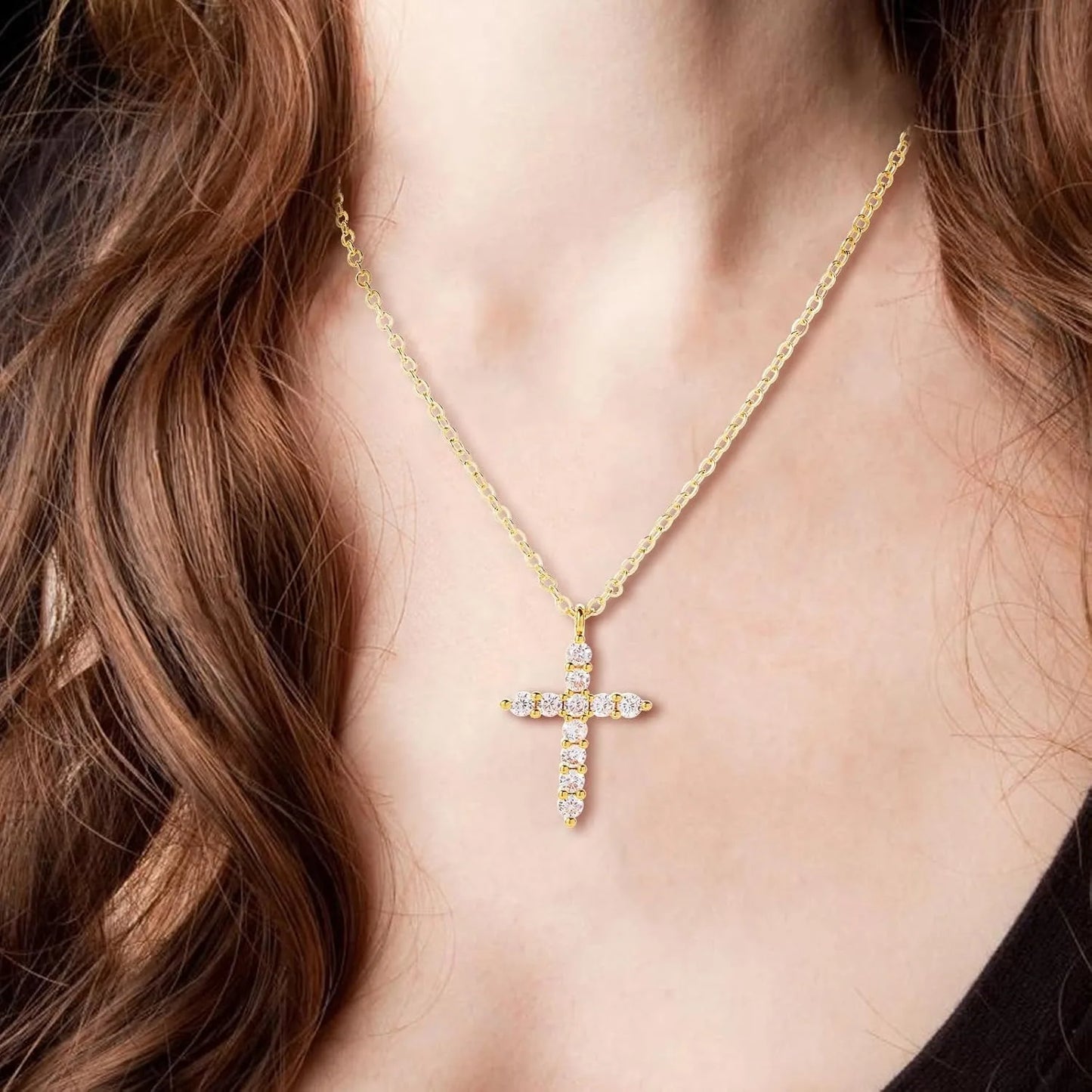 Cross Necklace for women,14K Gold Plated Cubic Zirconia Pendant Necklace Diamond Necklaces Silver/Glod Jewelry
