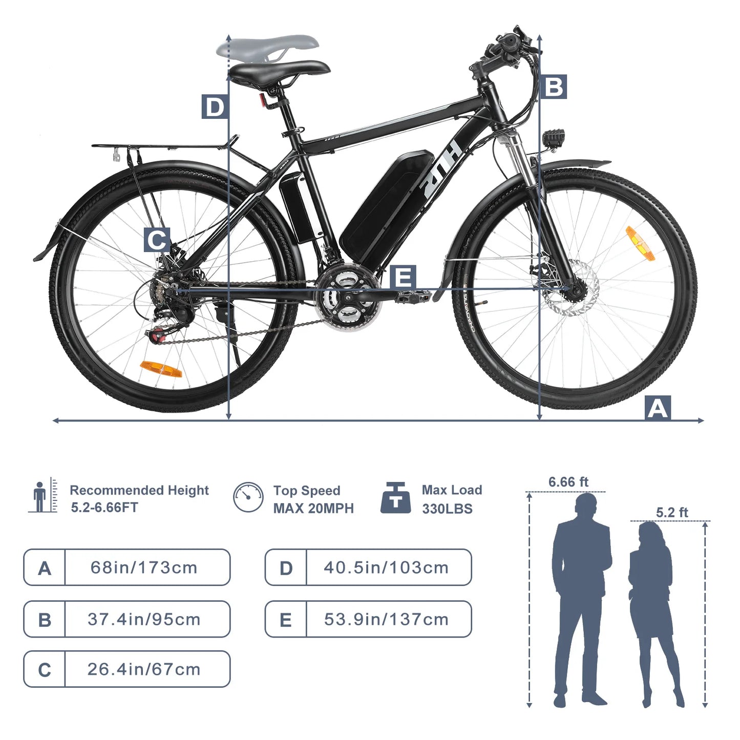 1000W Peak 48V Electric Bike for Adults 26 Inch Electric Mountain Bike with Removable Battery Up to 50 Miles Range 20 MPH