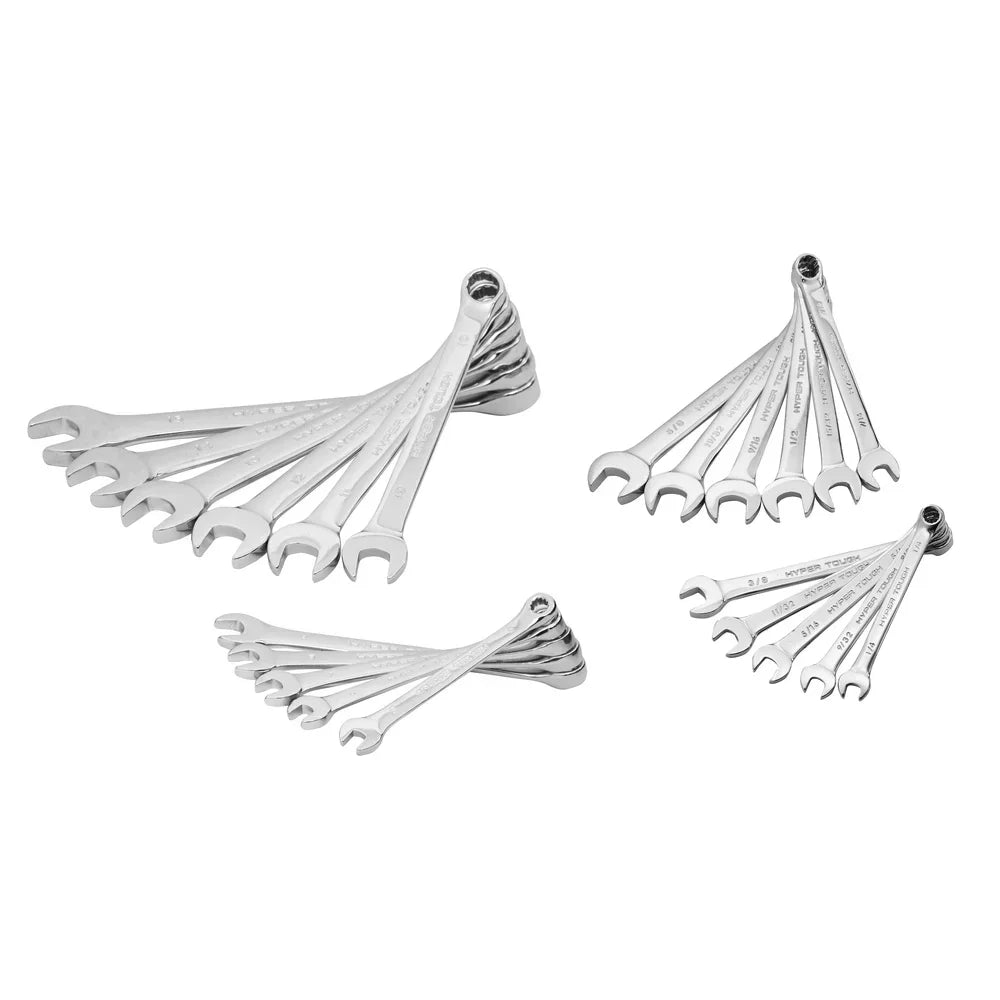 22 Piece Metric SAE Combination Wrench Set Chrome Finish