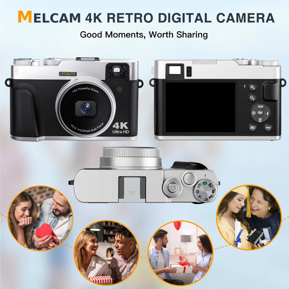 4K Digital Camera Auto Focus 48MP Vlogging Camera for YouTube Anti Shake Video Camera with Viewfinder Flash and Dial 16X Zoom