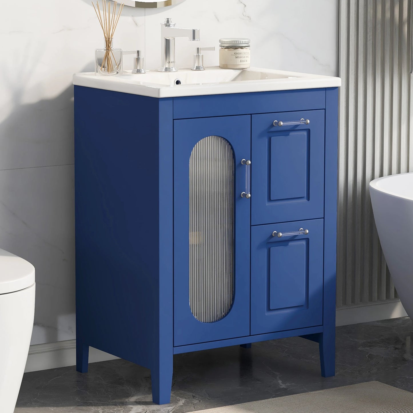 Sh Kl 24 Inch Bathroom Vanity with Sink Solid Wood and MDF Bathroom Furniture Cabinet