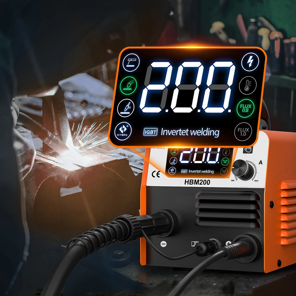 HITBOX Non Gas Semi Automatic Welding Machine 3 in 1 MIG LIFT TIG MMA Inverter Welder Synergy Tool HBM200