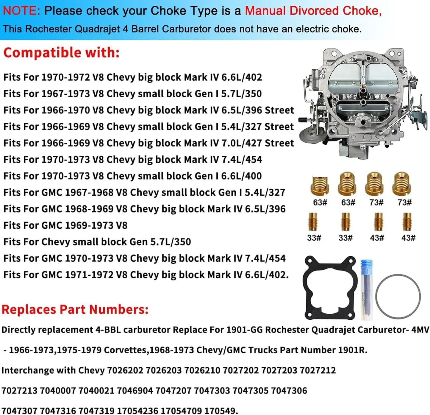 Chevy GMC Rochester Quadrajet 750CFM 4 Barrel Carburetor For V8 Engines