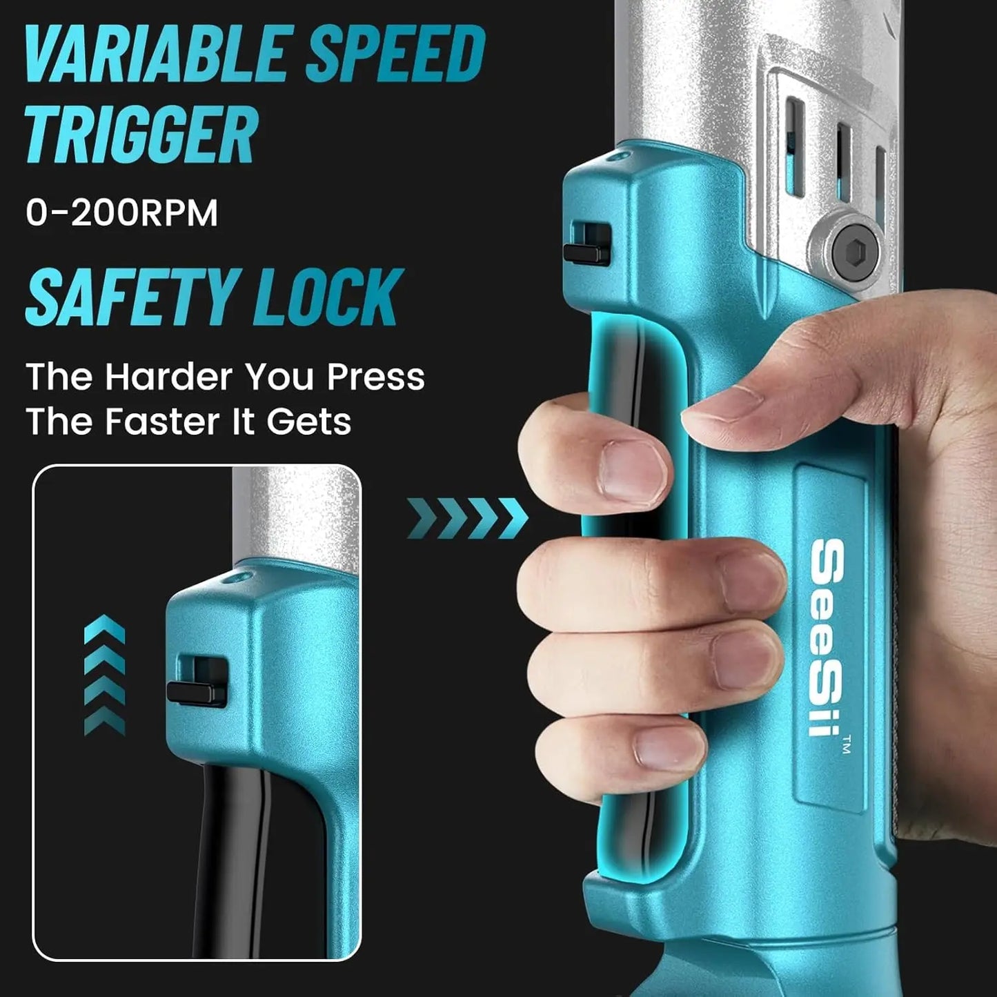 Seesii 21V Cordless Ratchet Wrench Kit 3/8 Inch Electric Ratchet 66Ft-lbs Variable Speed Power Ratchet with 2X 2.0Ah Batteries RT600B