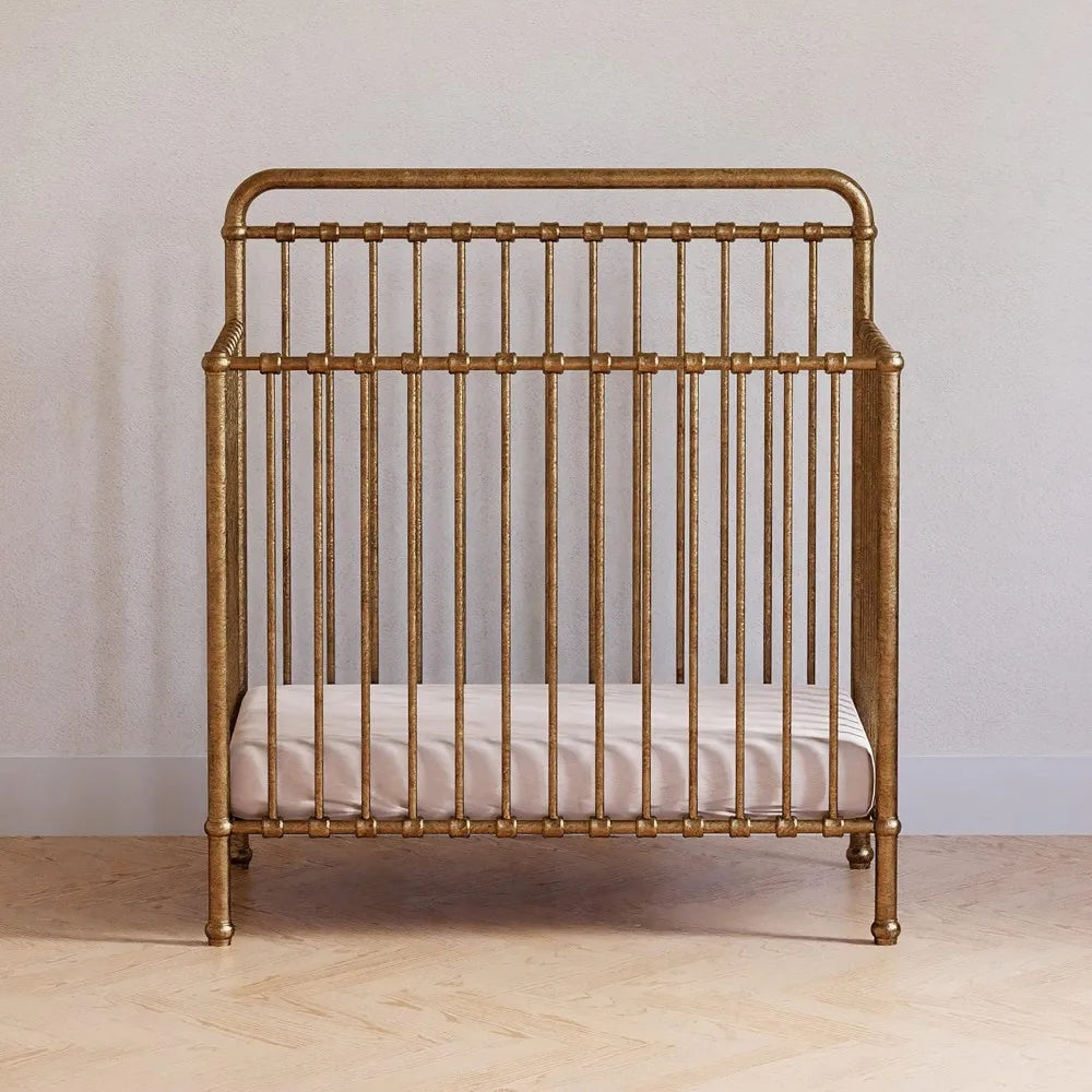 Winston 4 in 1 Convertible Mini Crib with Removable Wheels Vintage Gold GREENGUARD Gold Certified 4 Adjustable Heights