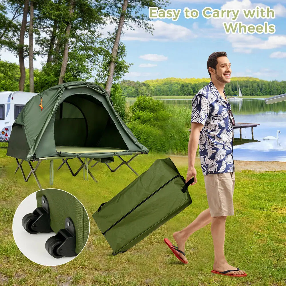 2 Person Outdoor Camping Tent Cot Compact Elevated Tent Set with External Cover