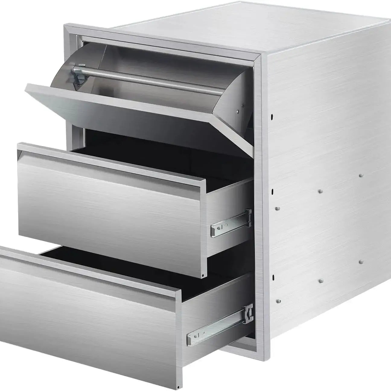 Outdoor Kitchen Drawers with Paper Towel Holder Stainless Steel Outdoor Kitchen Drawers 3 Layer Flush Mount BBQ Drawers