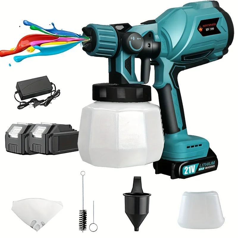 1000ML Cordless Electric Spray Gun Paint Sprayer for Auto Furniture Steel Coating Compatible with 21V Battery