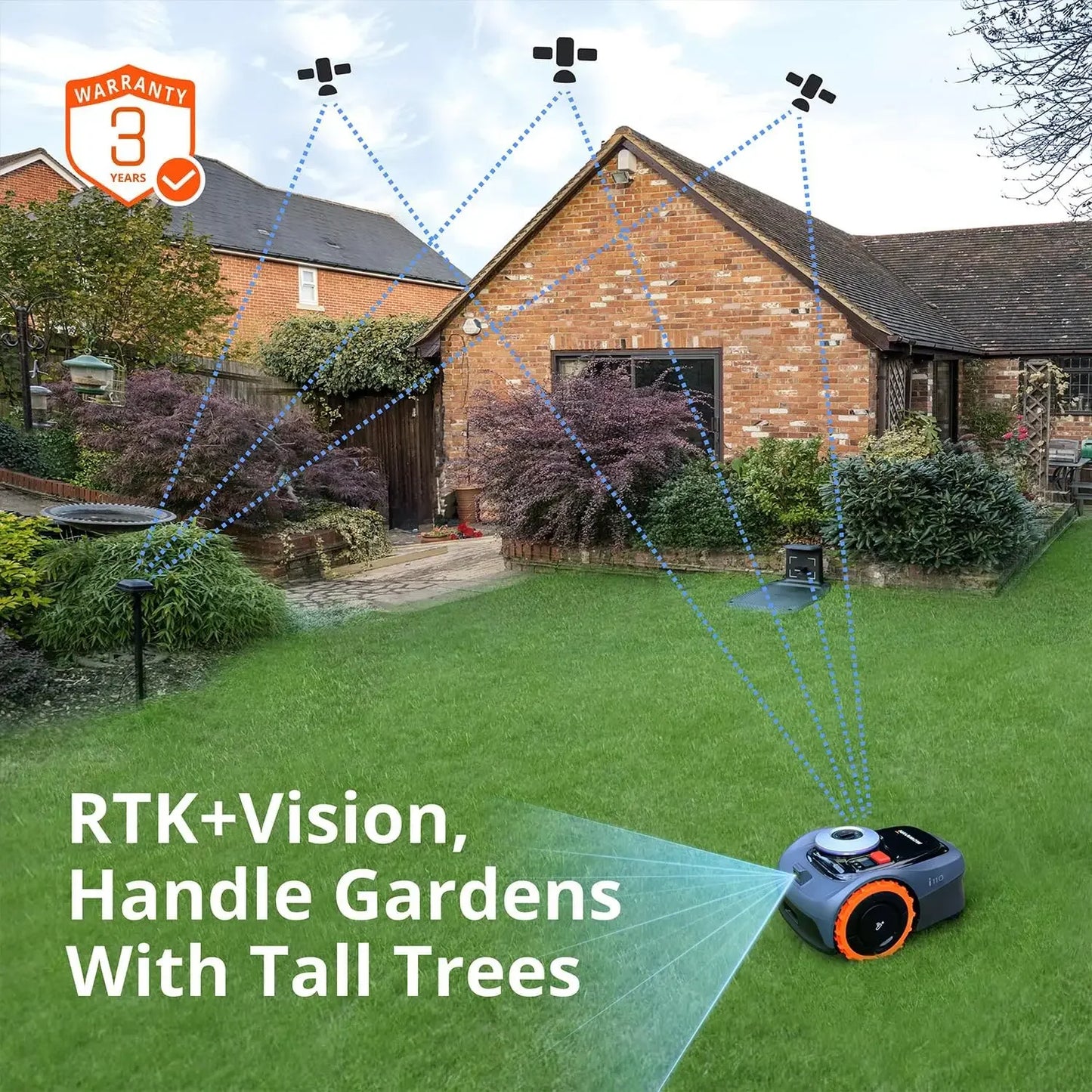 i110N Robot Lawn Mower Perimeter Wire Free 1/4 Acre RTK Vision Robotic Lawnmower AI Assisted Mapping Virtual Boundary App Control Quiet Multi Zone Management