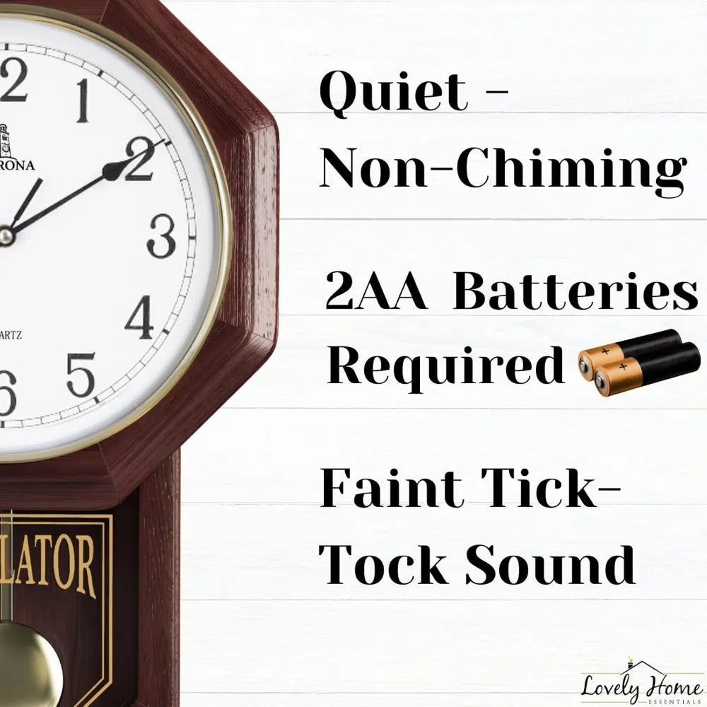 Schoolhouse Design Quiet Non Chiming Wooden Battery Operated Decorative Wall Clock for Living Room 18x11