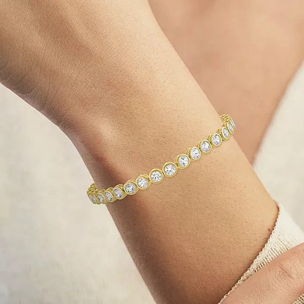 925 Sterling Silver 14k Gold Plated Tennis Chain Bracelets Elegant Lab Diamond Moissanite Bezel Jewelry Anniversary US Warehouse