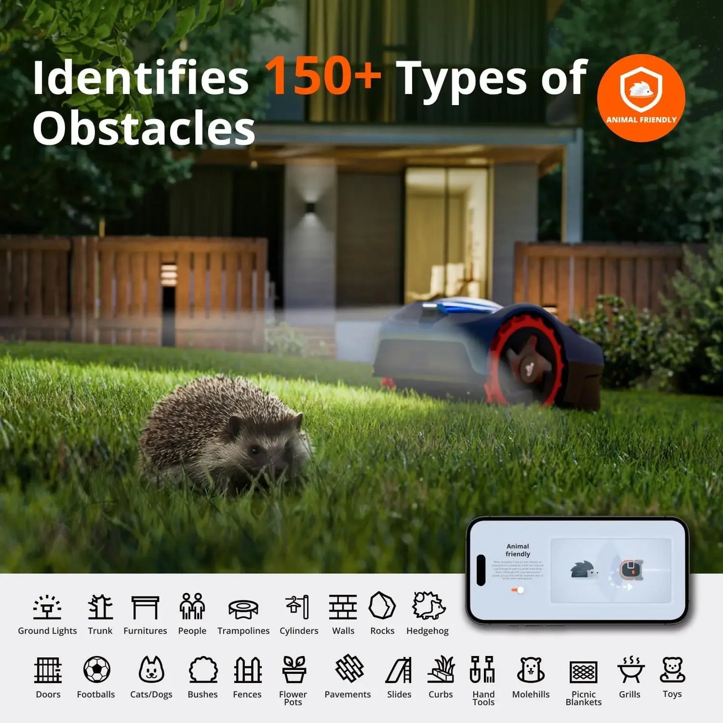 i110N Robot Lawn Mower Perimeter Wire Free 1/4 Acre RTK Vision Robotic Lawnmower AI Assisted Mapping Virtual Boundary App Control Quiet Multi Zone Management