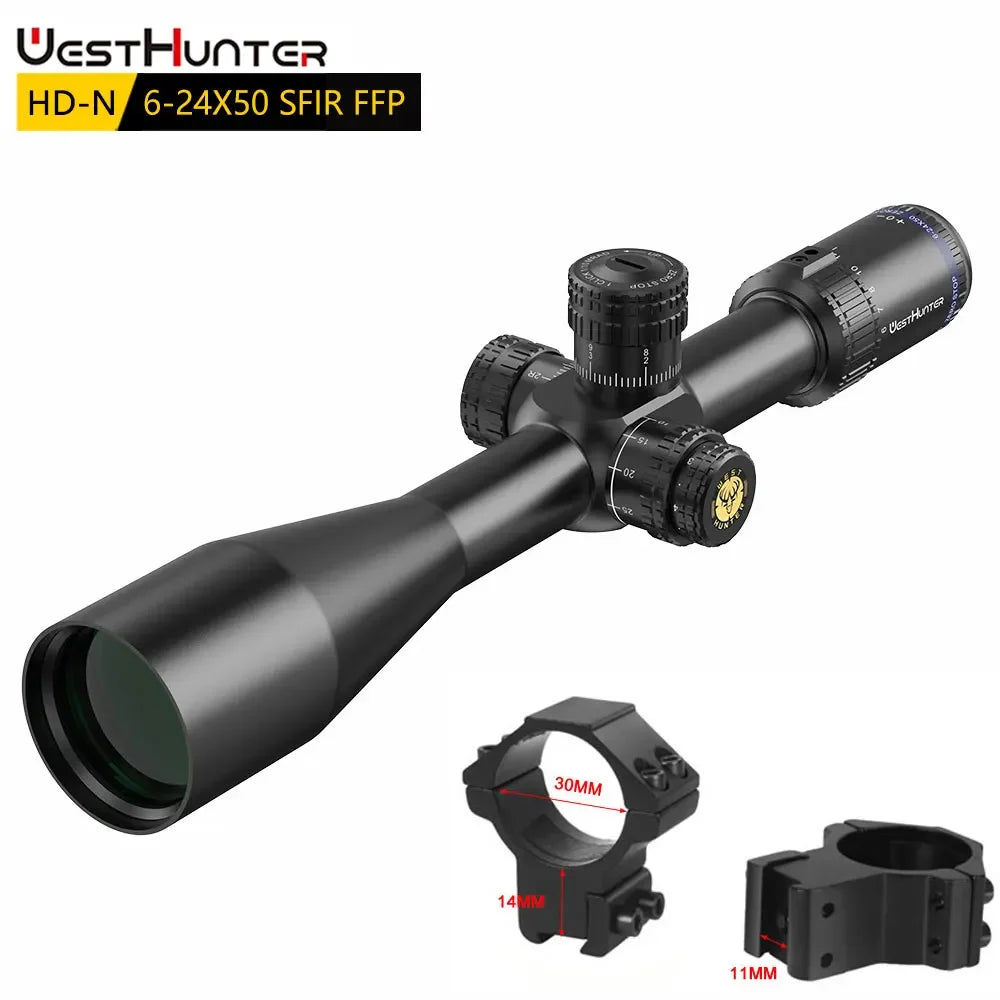 WestHunter HD-N 6-24X50 SFIR FFP Zero Stop Scope First Focal Plane Riflescope 1/10MIL Red Illumination Hunting Optical Sights
