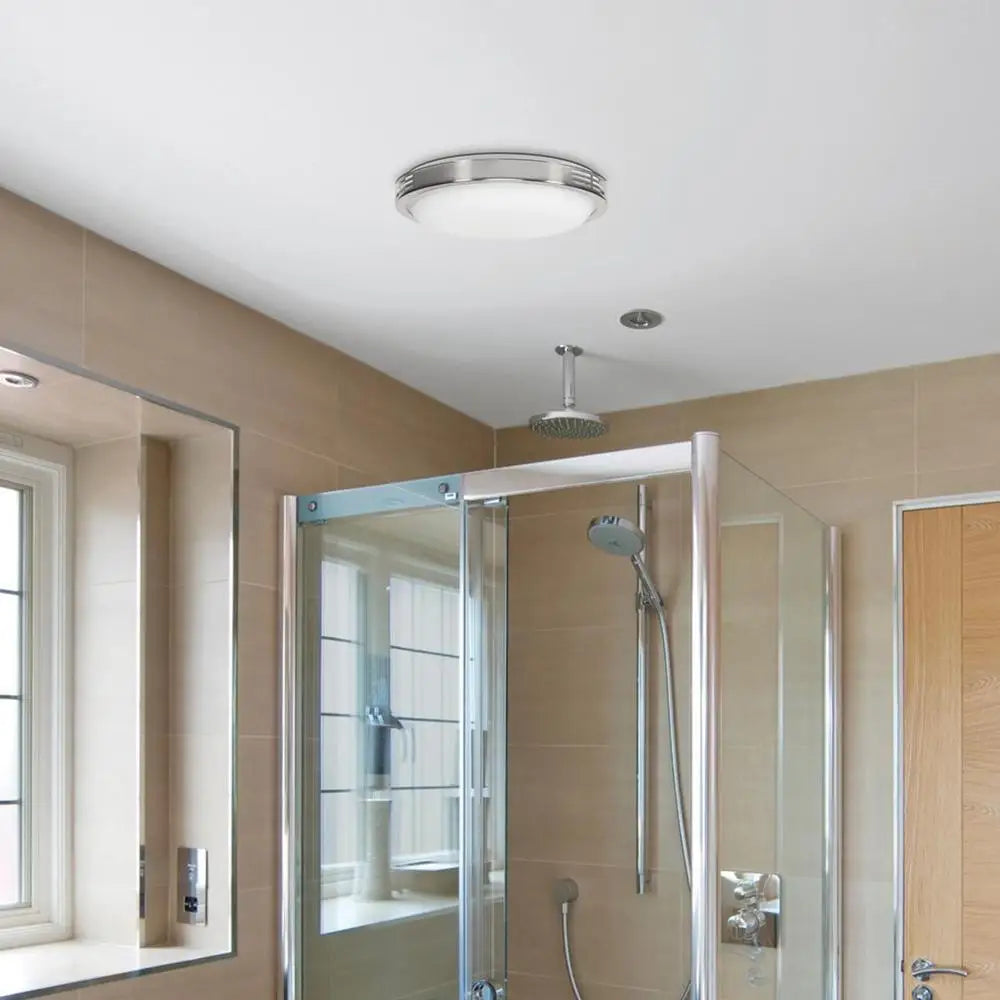 100 CFM Bathroom Ventilation Fan Exhaust with Integrated LED Light Brushed Nickel Trim Quick Connect Installation Moisture Control