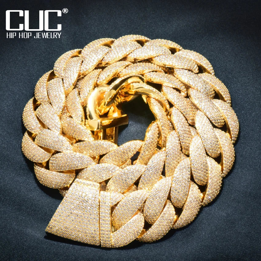 CUC 20mm Big Miami Cuban Chain Men's HipHop Necklace Icy Zircon Gold Color Thick Link Copper Charm Fashion Rock Jewelry For Gift
