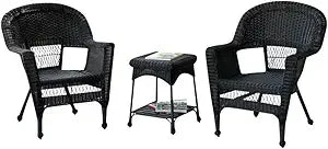 3 Piece White Wicker Chair and End Table Set Without Cushion