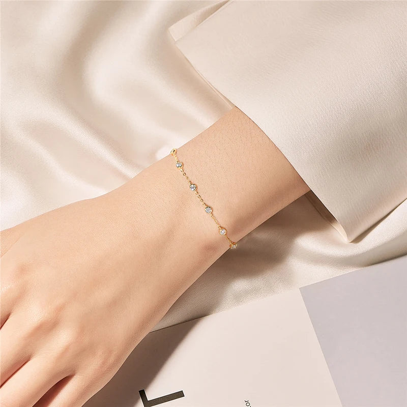 OXTAO 925 Sterling Silver Round Cut Moissanite Bracelet for Women Adjustable Chain Fashion Bracelets Wedding Jewelry Gifts Whole