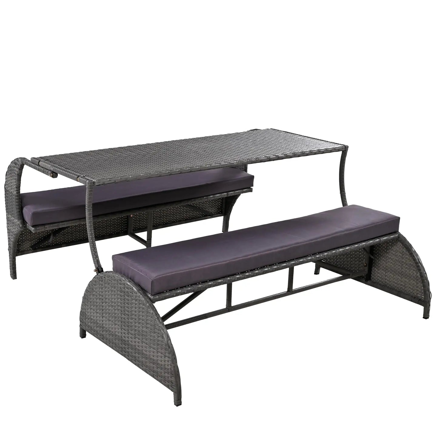 Outdoor Rattan Loveseat Convertible Bench Set Converts To 4 Seats And Table