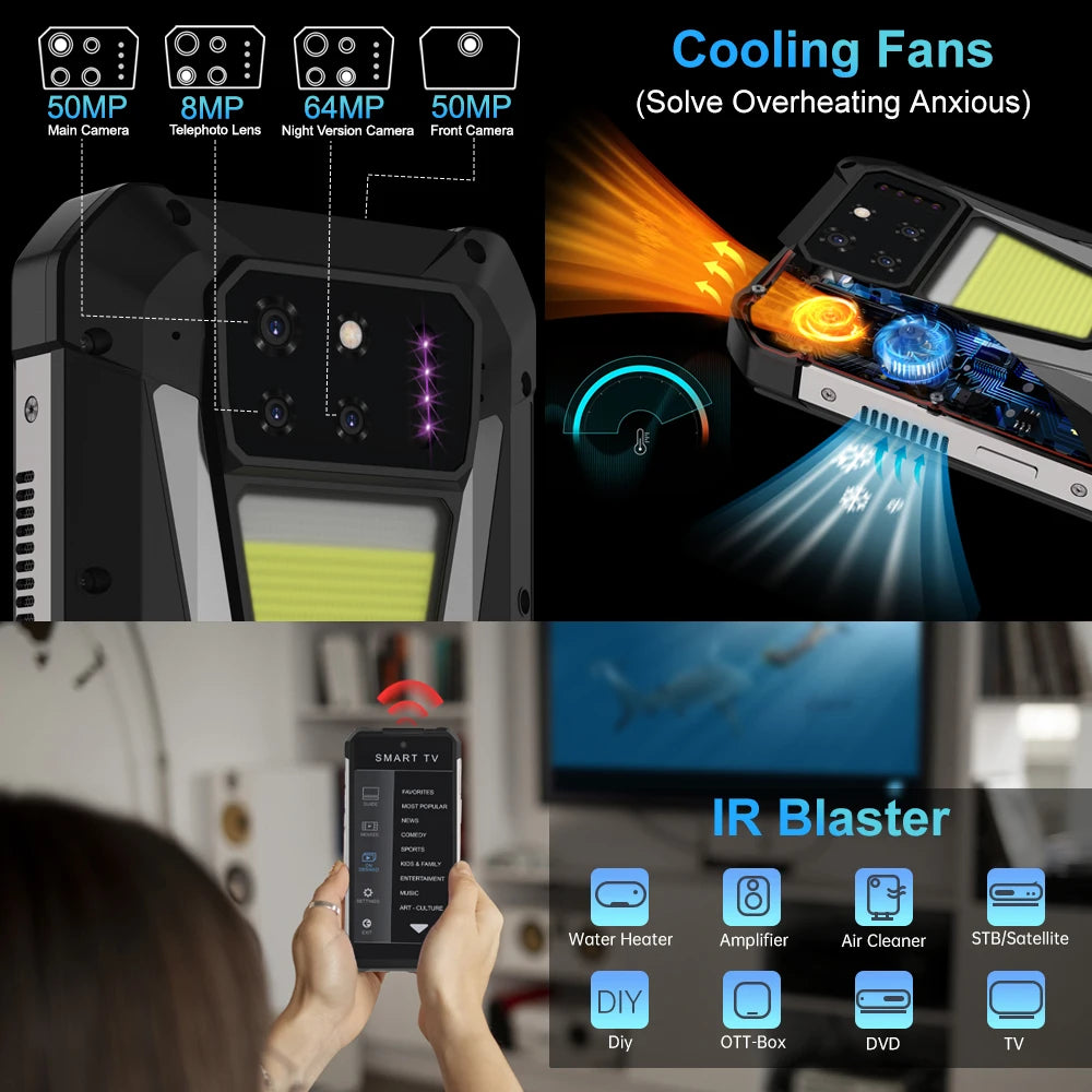 8849 Tank 3S Unihertz Rugged Smartphone with Projector 5G 12GB 16GB RAM 256GB 512GB ROM Dimensity 8200 64MP Night Vision Camera