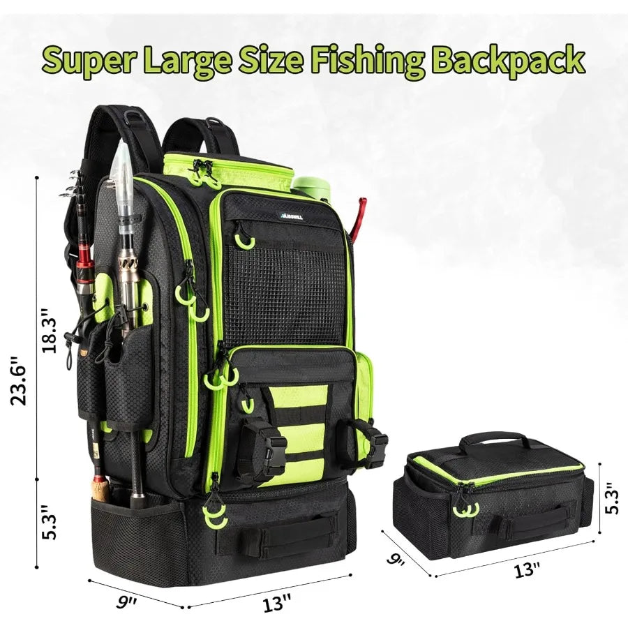 Blisswill Large Fishing Backpack with Cooler for Three Tackle Boxes Fishing Bag with Rod Holders Fishing Gear and Equipment