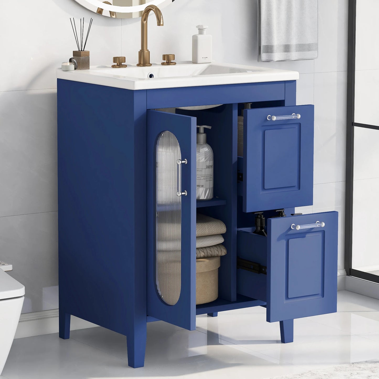 Sh Kl 24 Inch Bathroom Vanity with Sink Solid Wood and MDF Bathroom Furniture Cabinet