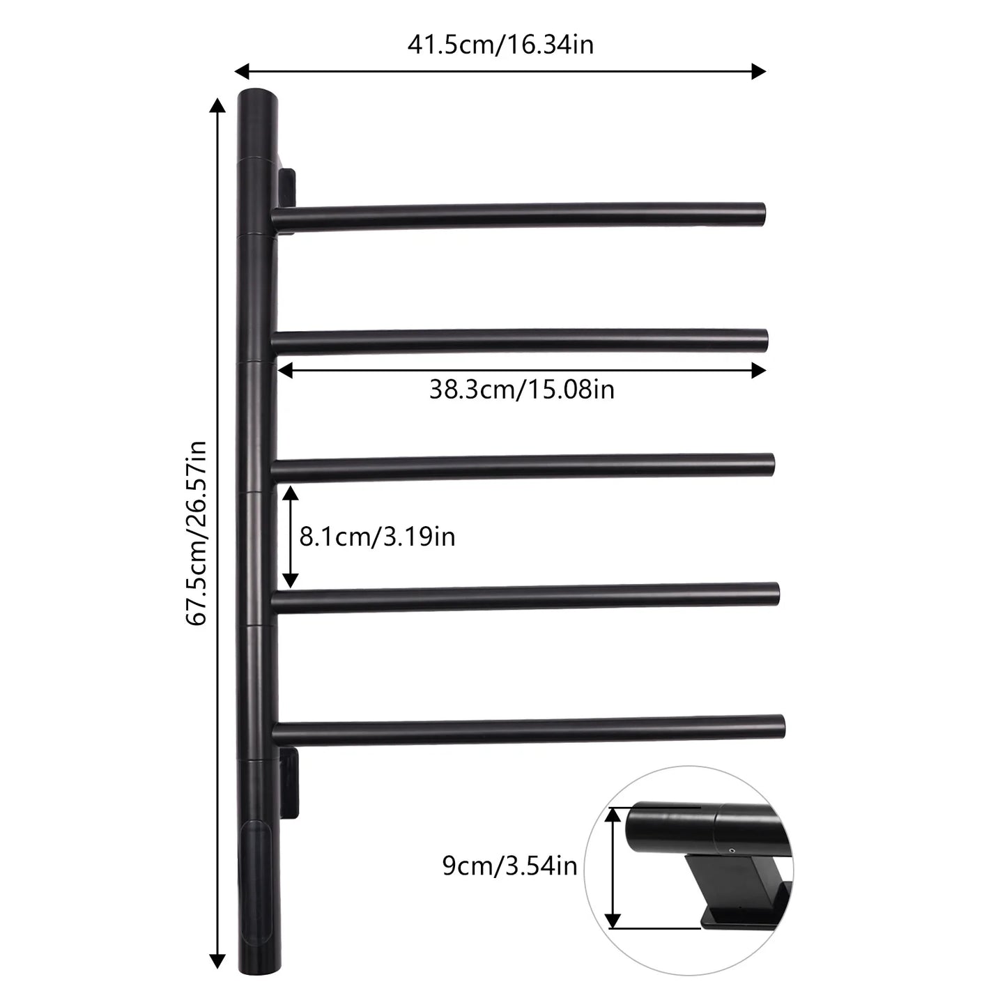 180 Degree Rotation Wall Mounted Smart Heated Towel Rack With LED Display IPX5