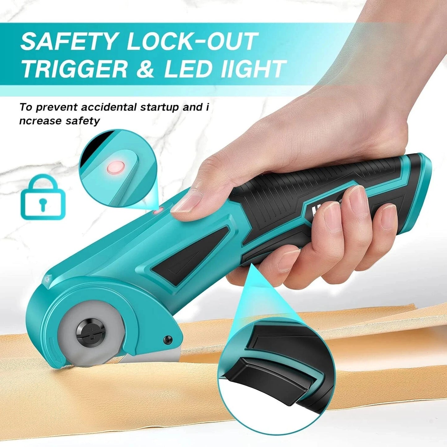 Cordless Electric Scissors Rotary Cutter Lightweight Cardboard Box Cutter with Safety Button and LED Light