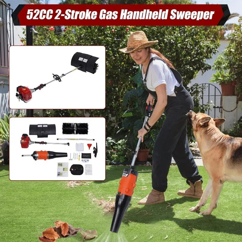 52CC 2 Stroke Gas Powered Backpack Sweeper with Blower 2.3HP Outdoor Handheld Sweeper for Snow and Lawn Care