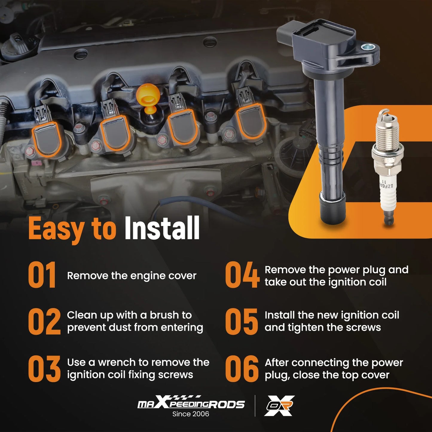 4x Ignition Coils And Iridium Spark Plugs For Honda Accord 03 07 CRV 02 09 2.4L