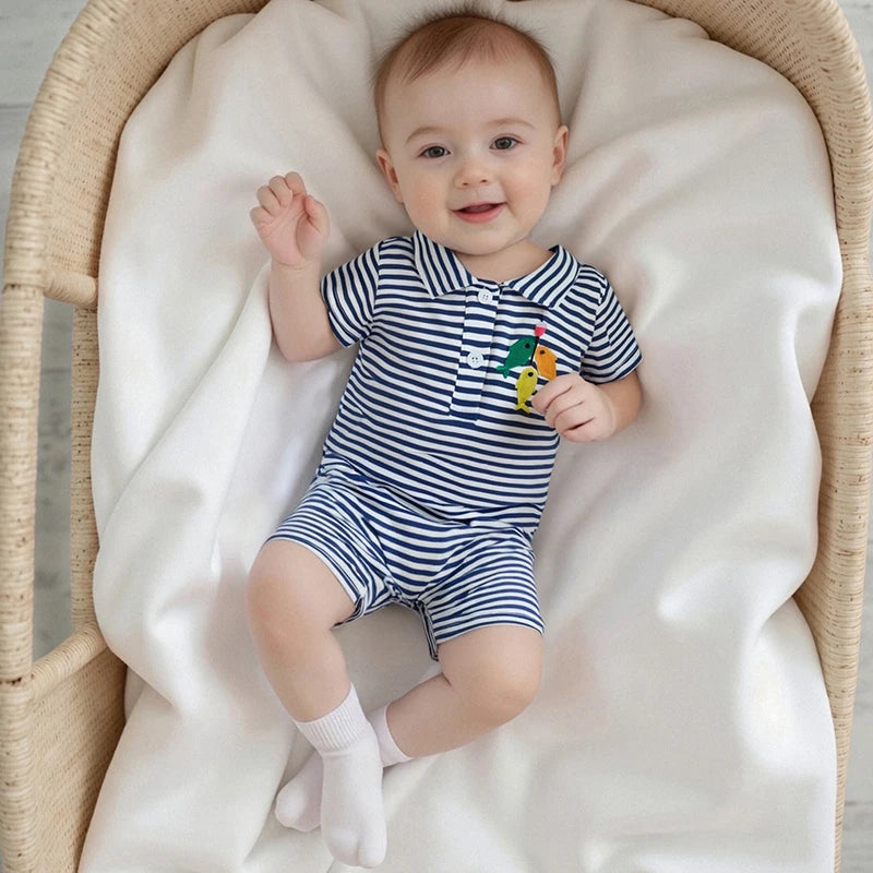 Infant Boys Animal Applique Romper Short Sleeve Summer