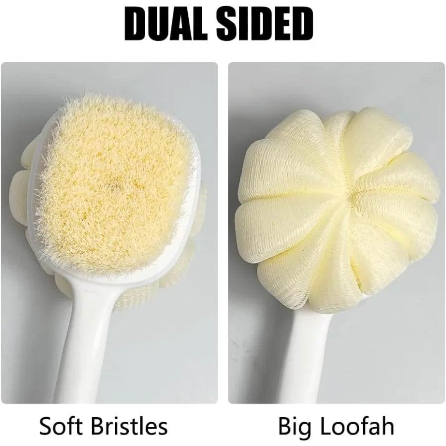 Soft Bristles Loofah Back Scrubber With Long Handle Exfoliating Bath Mesh Sponge