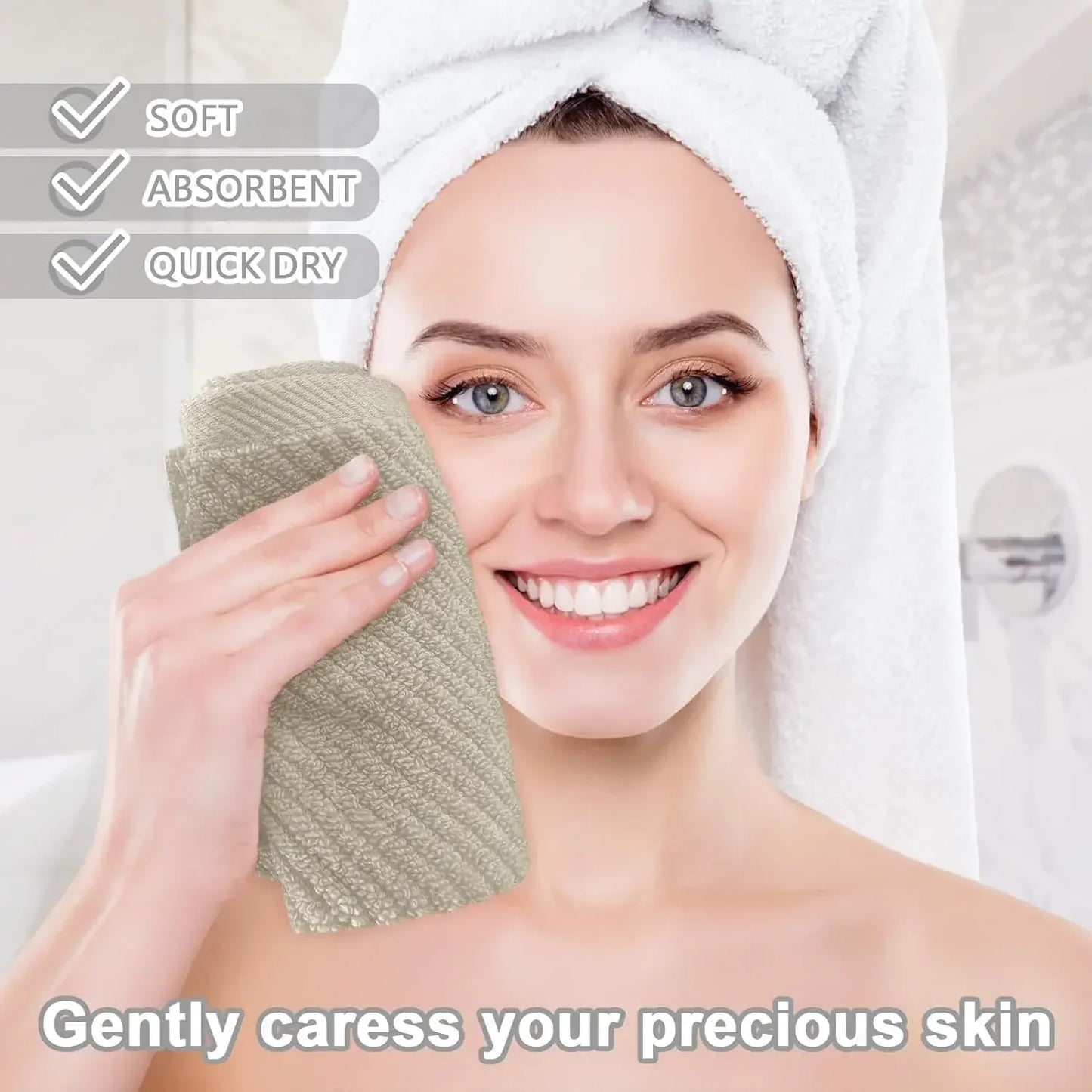 Cotton Towel Set of 6 Deluxe 13 Inch by 13 Inch Body Wash Cloths Quick Dry Bathroom Hand Towels Beige Tan Gift Set