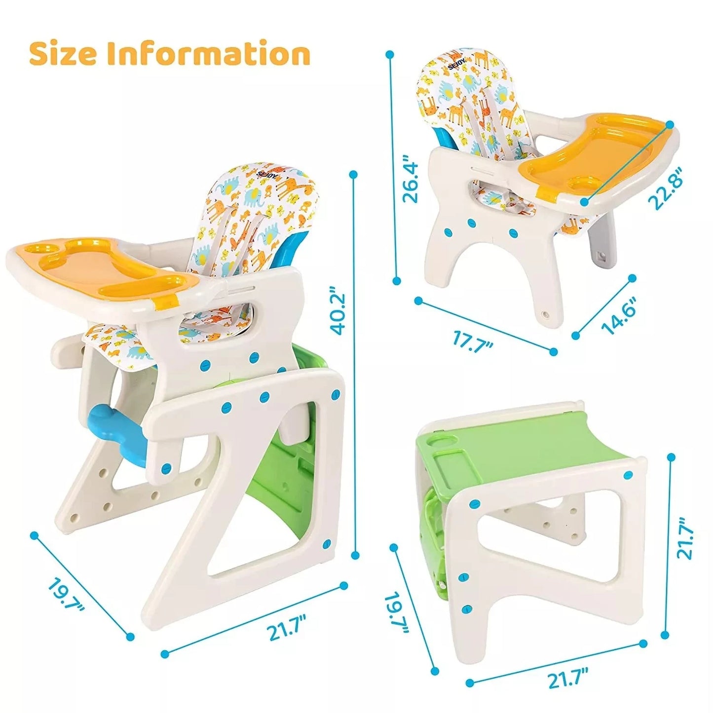 Sejoy High Chairs for Babies and Toddlers 3 in 1 Adjustable Backrest Baby Feeding Chair for Eating