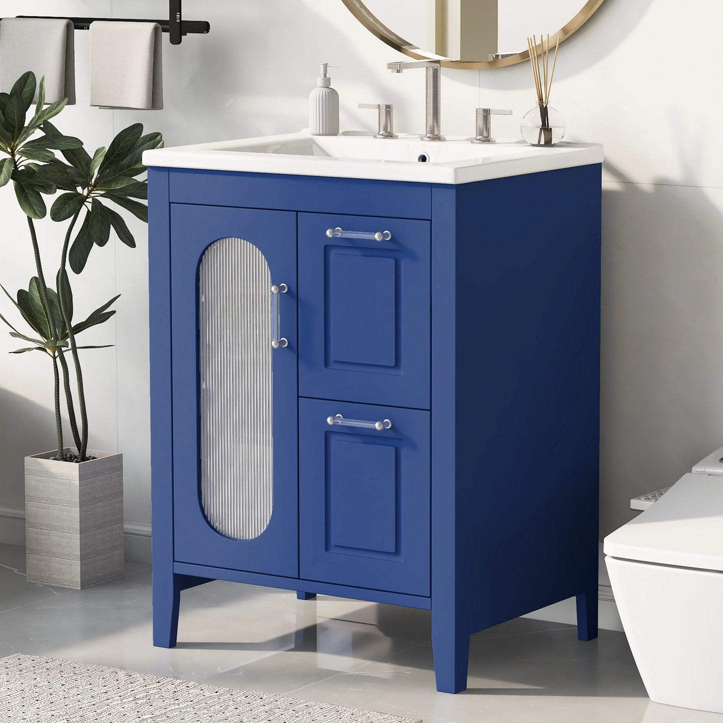 Sh Kl 24 Inch Bathroom Vanity with Sink Solid Wood and MDF Bathroom Furniture Cabinet