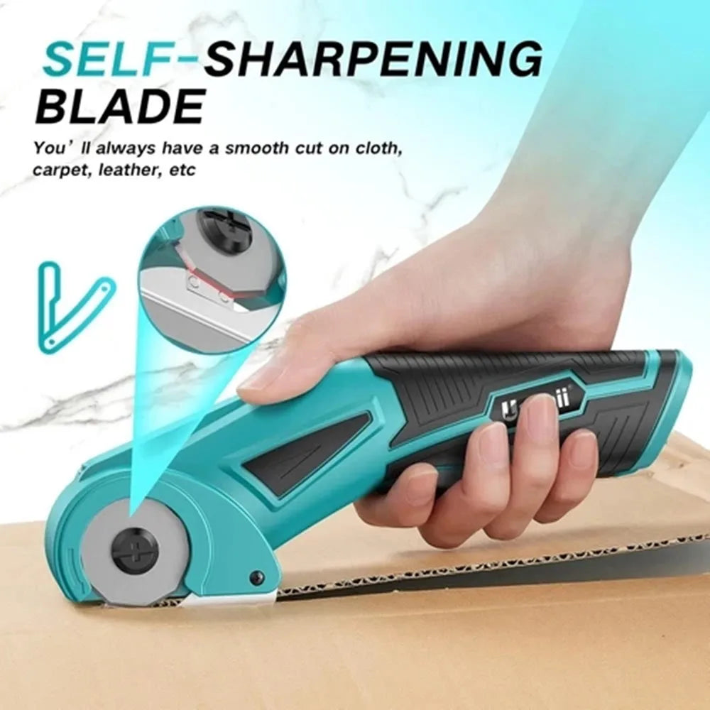 Cordless Electric Scissors Rotary Cutter Lightweight Cardboard Box Cutter with Safety Button and LED Light