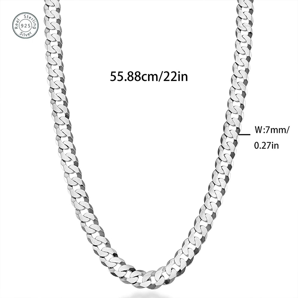 Men's Cuban Link Chain 925 Sterling Silver Necklace Curb Cuban Link Chain Chokers for Women Hip Hop Jewelry